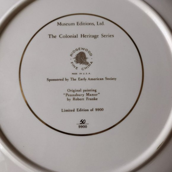 Ridgewood China Decorative Plate, Colonial Heritage Series, Pennsbury Manor, 70s - Picture 6 of 6